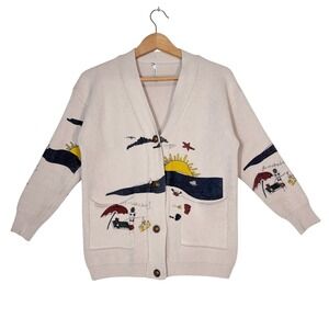 Unfashional Paris Beach Heavy Cardigan Sweater Womens S Artsy‎ Coastal Colorful
